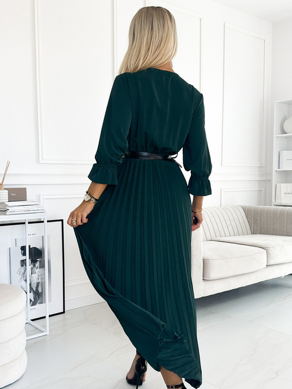 numoco SERENA Púpos nyakú, övvel díszített maxiruha 3/4 ujjal - Zöld Numoco