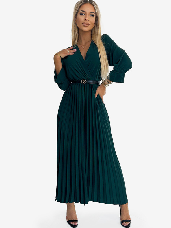 numoco SERENA Púpos nyakú, övvel díszített maxiruha 3/4 ujjal - Zöld Numoco