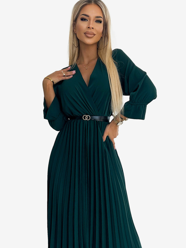 numoco SERENA Púpos nyakú, övvel díszített maxiruha 3/4 ujjal - Zöld Numoco