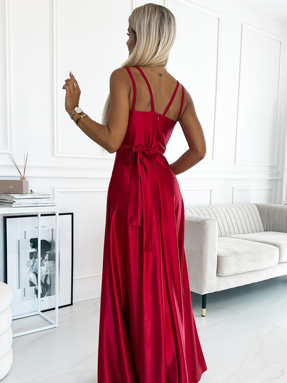 numoco Hosszú szatén nyakkivágású ruha dupla pántokkal - piros Numoco Numoco