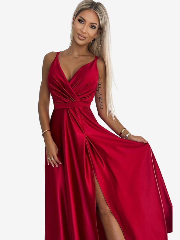 numoco Hosszú szatén nyakkivágású ruha dupla pántokkal - piros Numoco Numoco