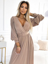 numoco FIORELLA Hosszú ruha széles övvel és nyakkivágással - bézs Numoco