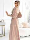 numoco FIORELLA Hosszú ruha széles övvel és nyakkivágással - bézs Numoco