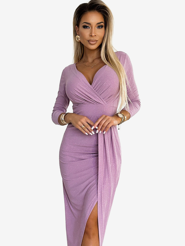 numoco Fényes ruha nyakkivágással és lábszárkivágással - piszkos rózsaszín csillámokkal Numoco