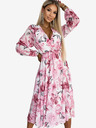 numoco Sifon midi ruha hosszú ujjakkal és nyakkivágással - világos rózsaszín virágok fehér alapon Numoco