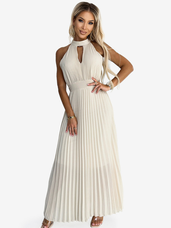 numoco Fodros midi ruha ejtett nyakkal - bézs Numoco