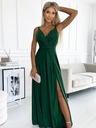 numoco Hosszú ruha nyakkivágással és dupla pántokkal - zöld csillogással Numoco