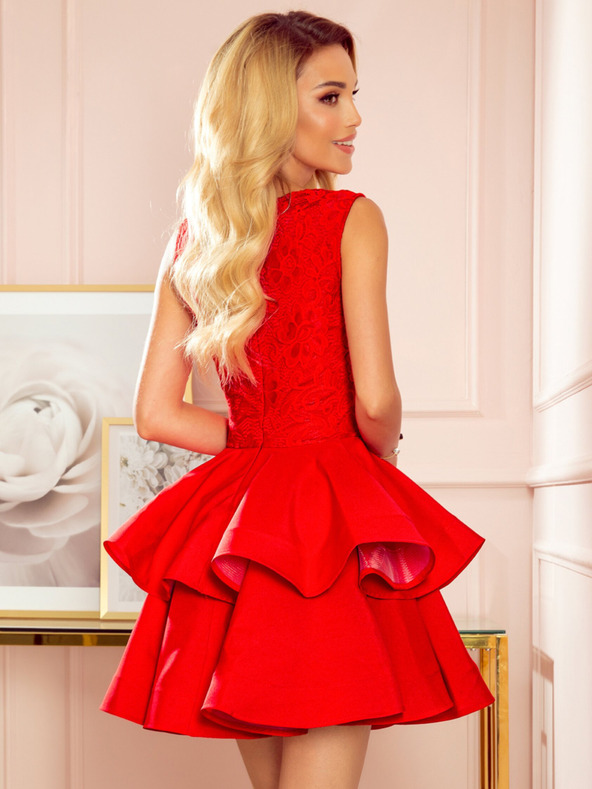 numoco Exkluzív ruha csipkés nyakkivágással - piros Numoco