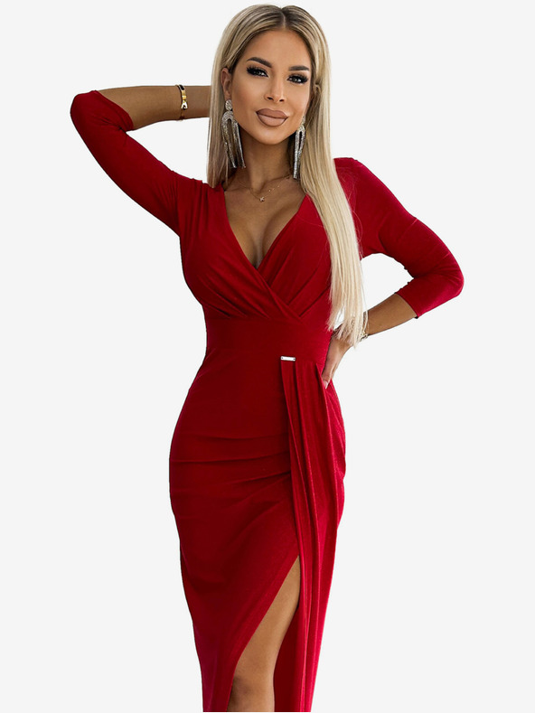 numoco Glitteres ruha nyakkivágással és lábszárkivágással - piros Numoco