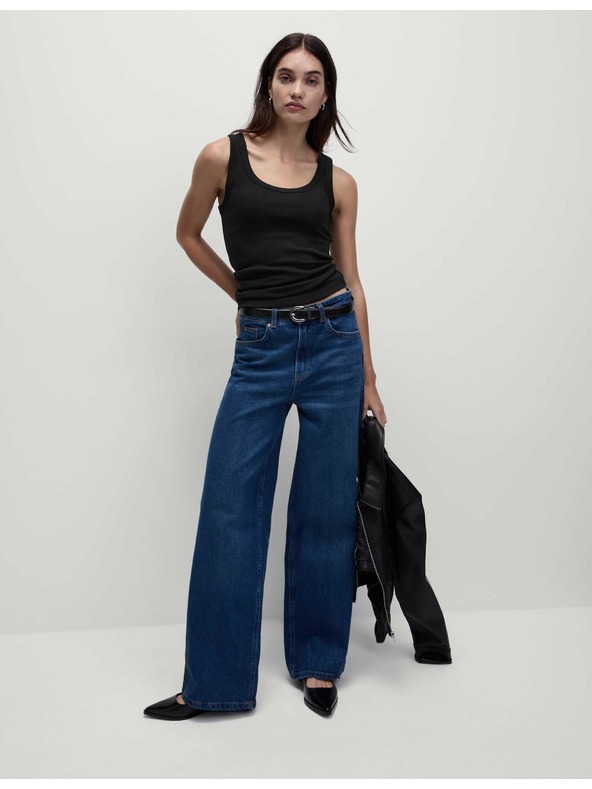 Marks & Spencer Bordázott, magas pamutanyagból készült, karcsúsított szabású tank top Marks & Spencer fekete