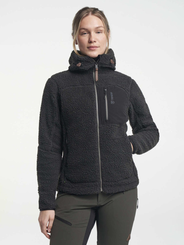 Tenson női gyapjú kapucnis pulóver TENSON Himalaya Teddy Zip W fekete