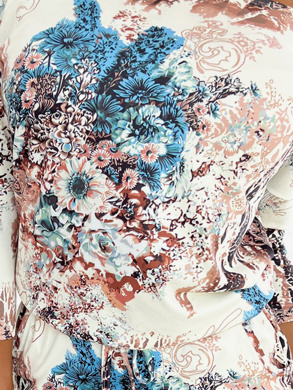 numoco Sportos ruha zsebekkel - bézs és kék virágok Numoco