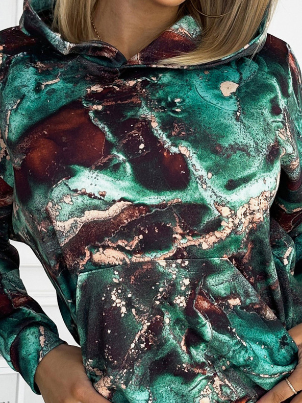 numoco Kenguru kapucnis pulóver - türkizbarna márvány Numoco