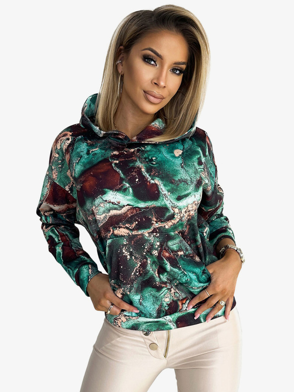 numoco Kenguru kapucnis pulóver - türkizbarna márvány Numoco