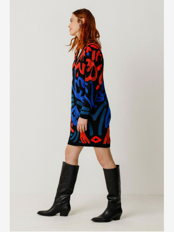 SKFK SKFK kék-narancs női mintás pulóveres ruha SKFK