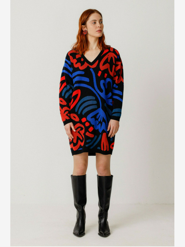 SKFK SKFK kék-narancs női mintás pulóveres ruha SKFK