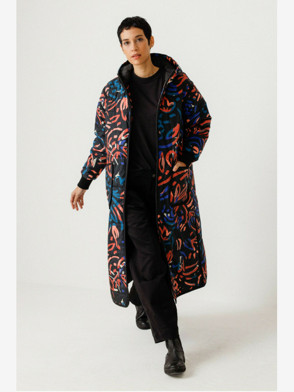 SKFK Kék és narancssárga női téli mintás kabát SKFK