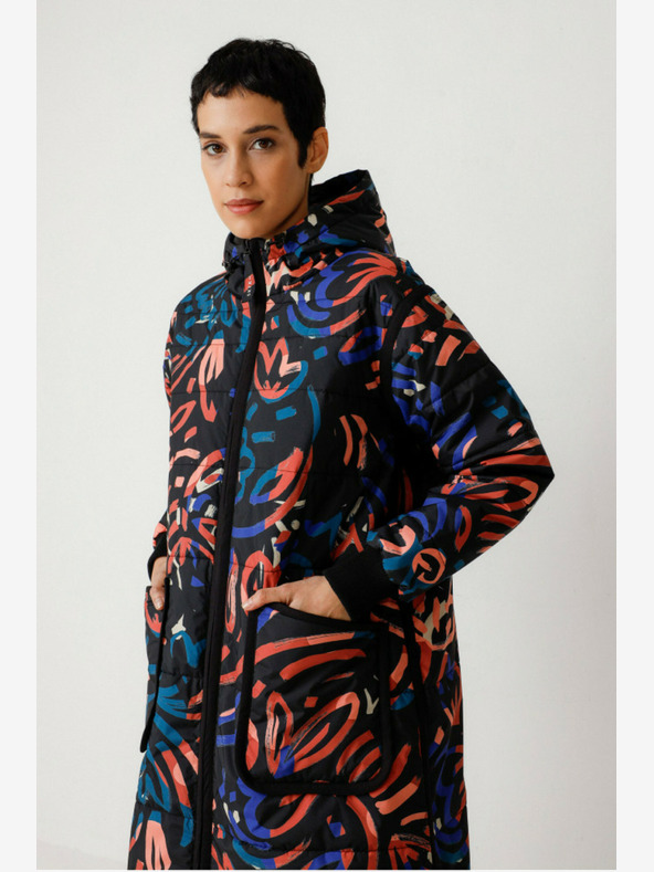 SKFK Kék és narancssárga női téli mintás kabát SKFK