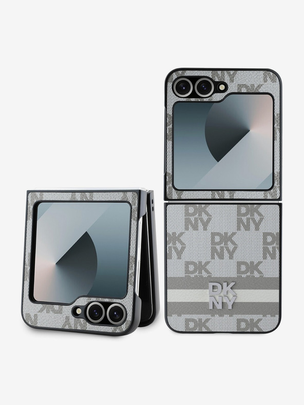 DKNY DKNY PU bőrből készült kockás mintás és csíkos hátlapi borító Samsung Galaxy Z Flip 6 bézs színű készülékhez