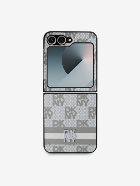 DKNY DKNY PU bőrből készült kockás mintás és csíkos hátlapi borító Samsung Galaxy Z Flip 6 bézs színű készülékhez