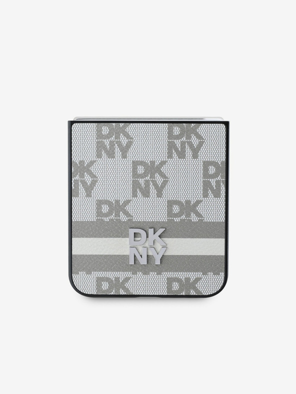 DKNY DKNY PU bőrből készült kockás mintás és csíkos hátlapi borító Samsung Galaxy Z Flip 6 bézs színű készülékhez