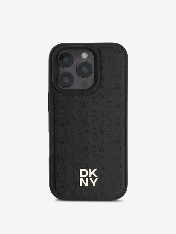 DKNY DKNY PU bőr Repeat Pattern Stack Logo MagSafe hátlap az iPhone 16 Pro Fekete modellhez