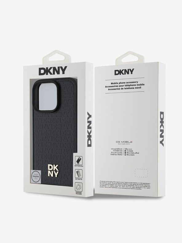 DKNY DKNY PU bőr Repeat Pattern Stack Logo MagSafe hátlap az iPhone 16 Pro Fekete modellhez