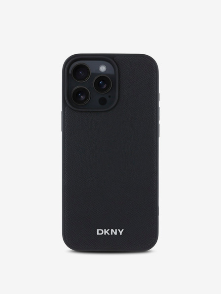 DKNY DKNY PU bőr ezüst fém logós Magsafe hátlap iPhone 16 Pro Max fekete iPhone 16 Pro Max készülékhez