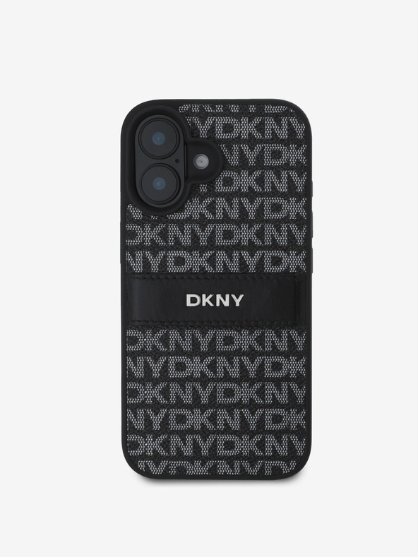 DKNY DKNY PU bőr ismétlődő mintás tonális csíkos hátlapi borító iPhone 16-hoz Fekete