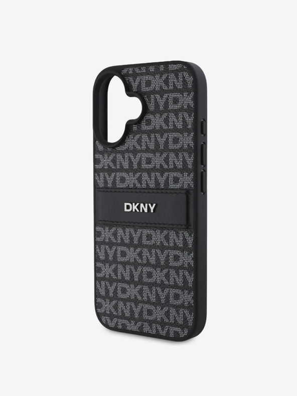 DKNY DKNY PU bőr ismétlődő mintás tonális csíkos hátlapi borító iPhone 16-hoz Fekete