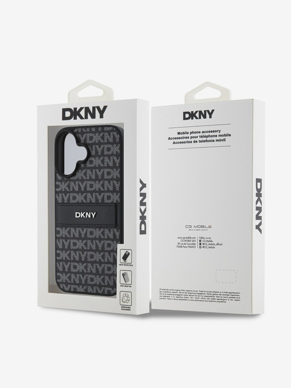 DKNY DKNY PU bőr ismétlődő mintás tonális csíkos hátlapi borító iPhone 16-hoz Fekete