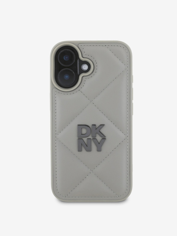 DKNY DKNY PU bőr steppelt Stack logós hátsó borító iPhone 16-hoz Szürke