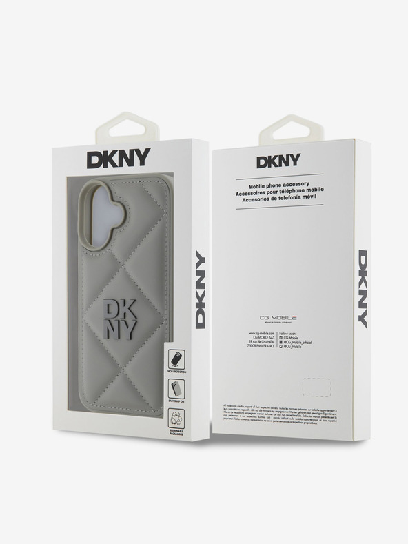 DKNY DKNY PU bőr steppelt Stack logós hátsó borító iPhone 16-hoz Szürke