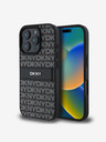 DKNY DKNY PU-bőr ismétlődő mintás, tónusos csíkos hátlapi borító iPhone 16 Pro készülékhez Fekete