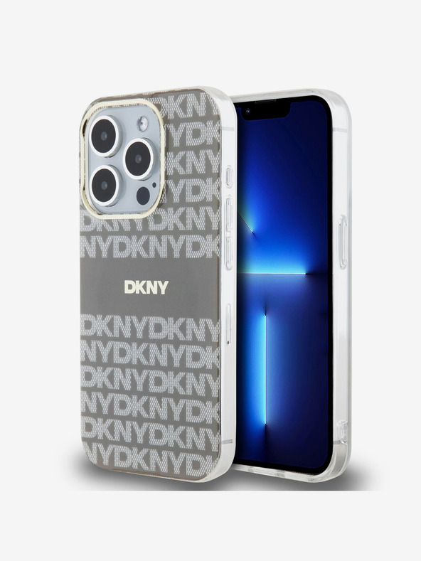 DKNY PC/TPU ismétlődő mintás, tónusos csíkos Magsafe hátlap az iPhone 14 Pro bézs DKNY bézs színű iPhone 14 Pro-hoz