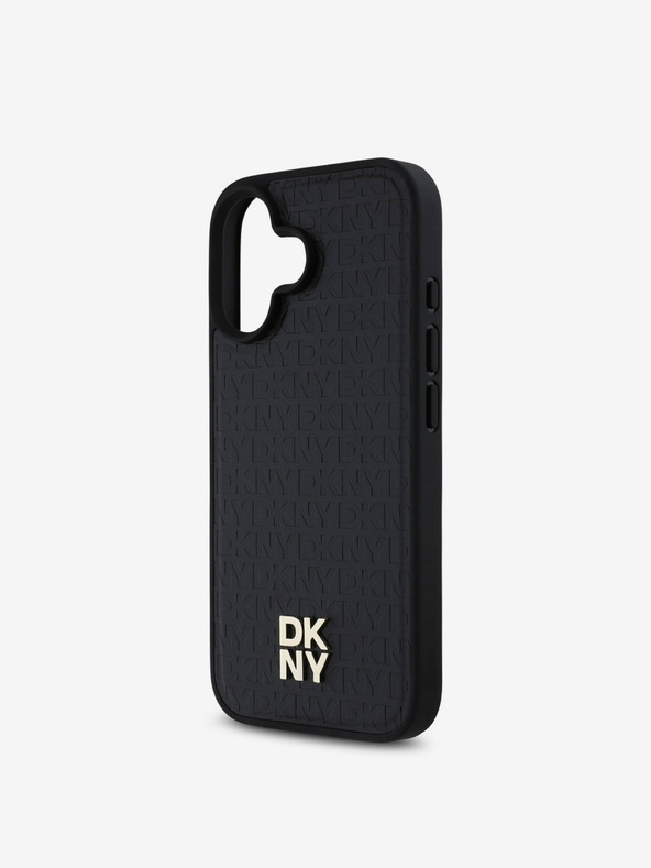 DKNY DKNY PU bőr ismétlődő mintás Stack Logo MagSafe hátlap iPhone 16-hoz Fekete