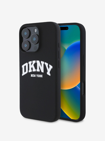 DKNY DKNY Folyékony szilikon íves logós MagSafe hátlap iPhone 16 Pro Max-hoz Fekete