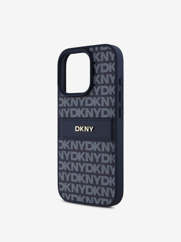 DKNY DKNY PU bőr ismétlődő mintás, tónusos csíkos hátlapi borító iPhone 16 Pro Max kékhez