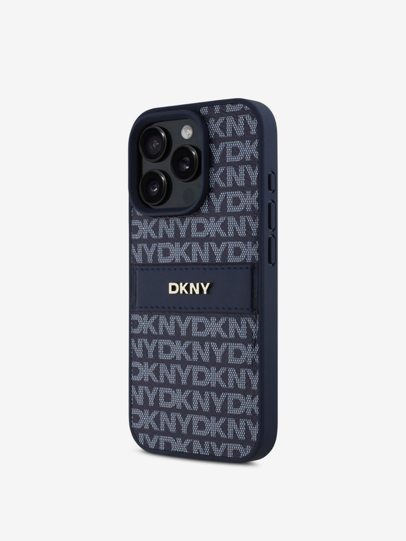 DKNY DKNY PU bőr ismétlődő mintás, tónusos csíkos hátlapi borító iPhone 16 Pro készülékhez Kék