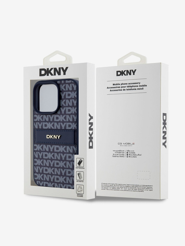 DKNY DKNY PU bőr ismétlődő mintás, tónusos csíkos hátlapi borító iPhone 16 Pro készülékhez Kék
