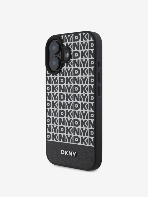 DKNY PU Leather Repeat Pattern Bottom Stripe MagSafe Zadní Kryt pro iPhone 16 Black Telefontok