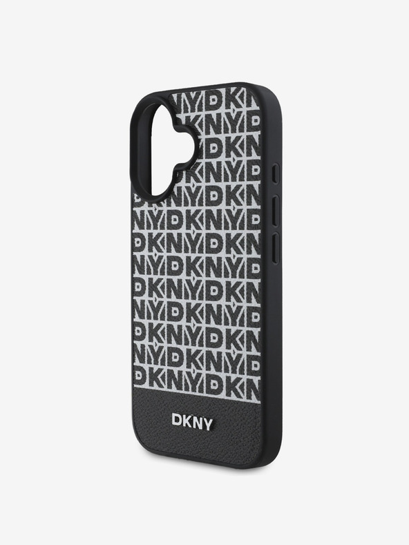 DKNY PU Leather Repeat Pattern Bottom Stripe MagSafe Zadní Kryt pro iPhone 16 Black Telefontok