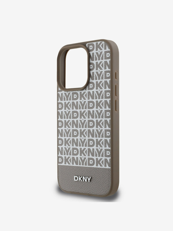 DKNY DKNY PU bőr Ismétlődő mintás alsó csíkos MagSafe hátlap iPhone 16 Pro Max-hoz Barna Barna