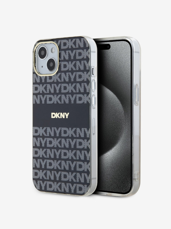 DKNY PC/TPU ismétlődő mintás, tónusos csíkos Magsafe hátlap iPhone 14 készülékhez Fekete DKNY