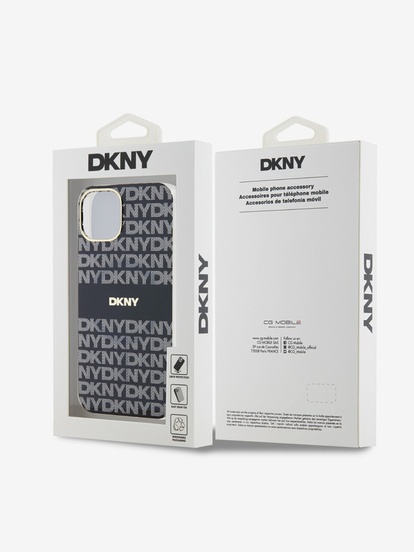 DKNY PC/TPU ismétlődő mintás, tónusos csíkos Magsafe hátlap iPhone 14 készülékhez Fekete DKNY