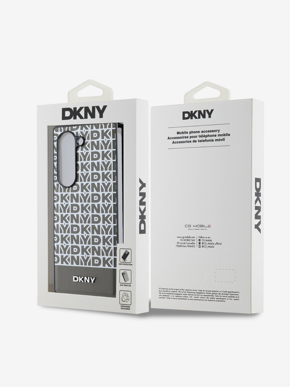 DKNY DKNY PU bőr ismétlődő mintás alsó csíkos MagSafe hátlap a Samsung Galaxy Z Flip 6-hoz Barna Barna