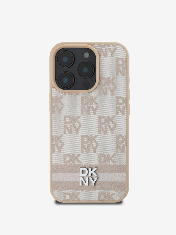 DKNY DKNY PU bőrből készült kockás mintás és csíkos hátlapi borító iPhone 16 Pro Max készülékhez Rózsaszín