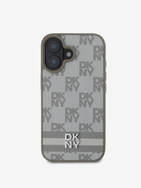 DKNY DKNY PU bőrből készült kockás mintás és csíkos hátlapi borító iPhone 16 bézs színű készülékhez