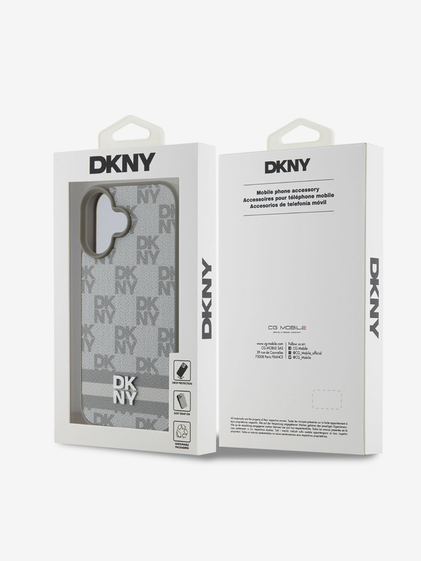 DKNY DKNY PU bőrből készült kockás mintás és csíkos hátlapi borító iPhone 16 bézs színű készülékhez
