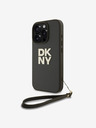 DKNY PU Leather Stack Logo Wrist Strap Zadní Kryt pro iPhone 16 Pro Max Green Telefontok